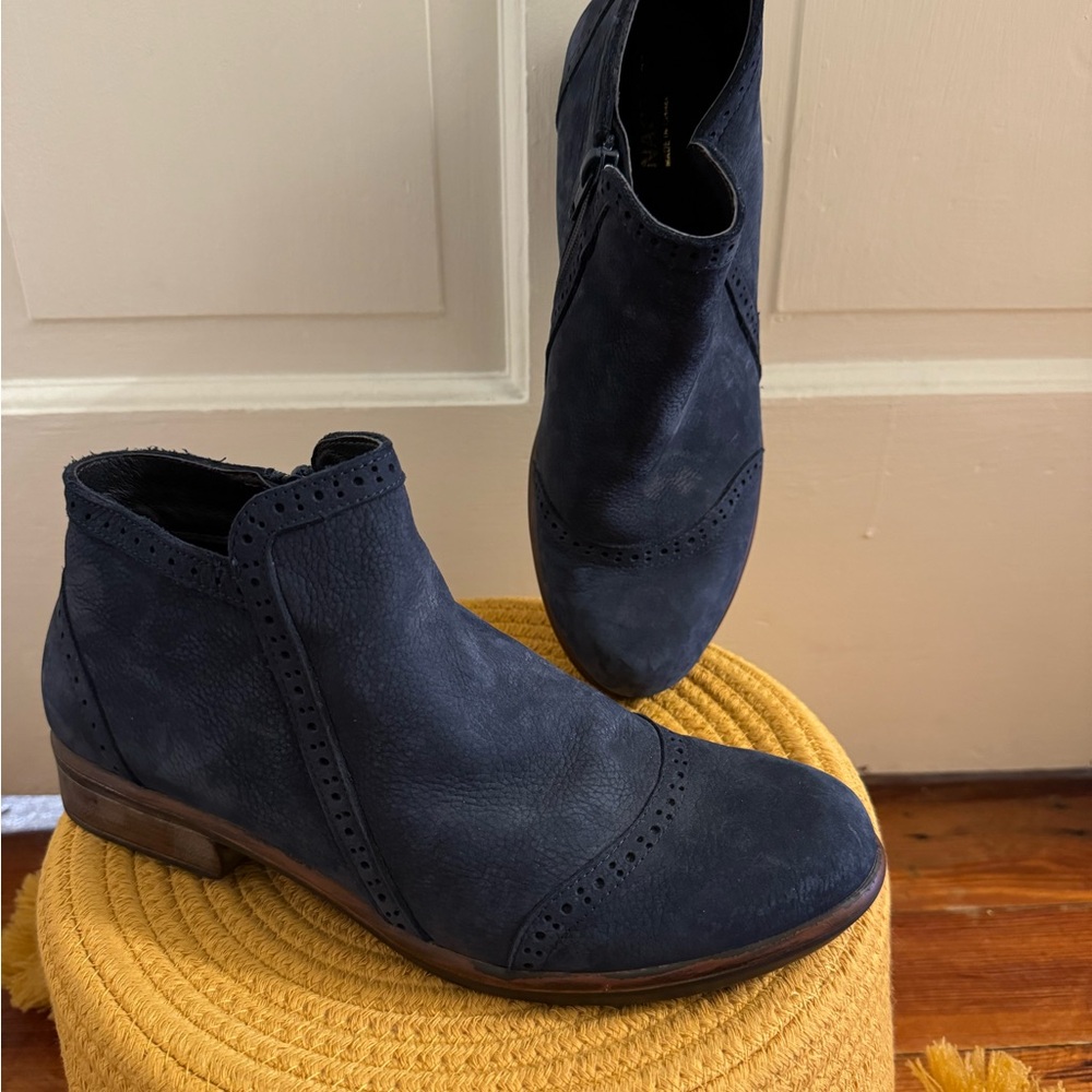 Naot blue suede wingtip booties